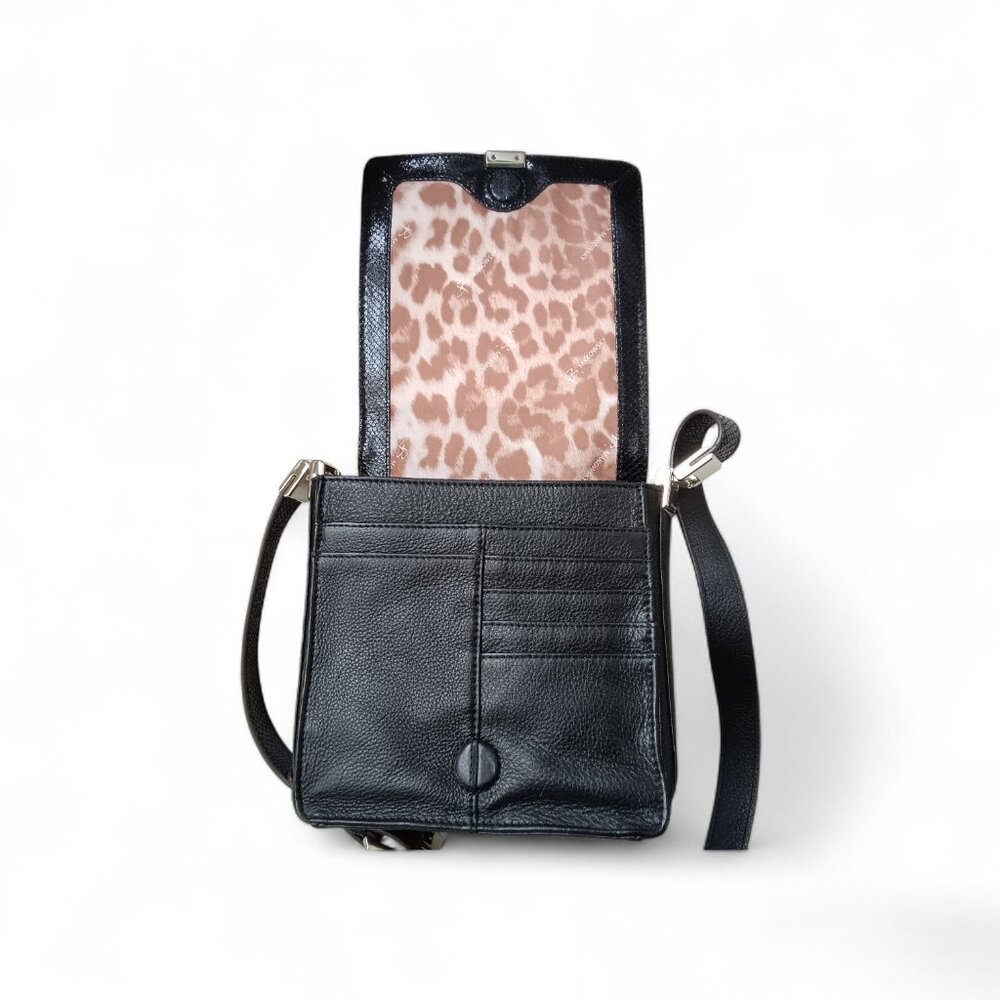 B. Makowsky Crossbody Bag Black Leather - Picture 3 of 6